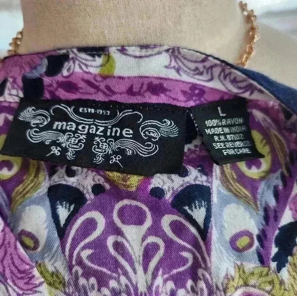 Magazine   elastic waist colorful v neck dress  Sz L - Picture 6 of 6